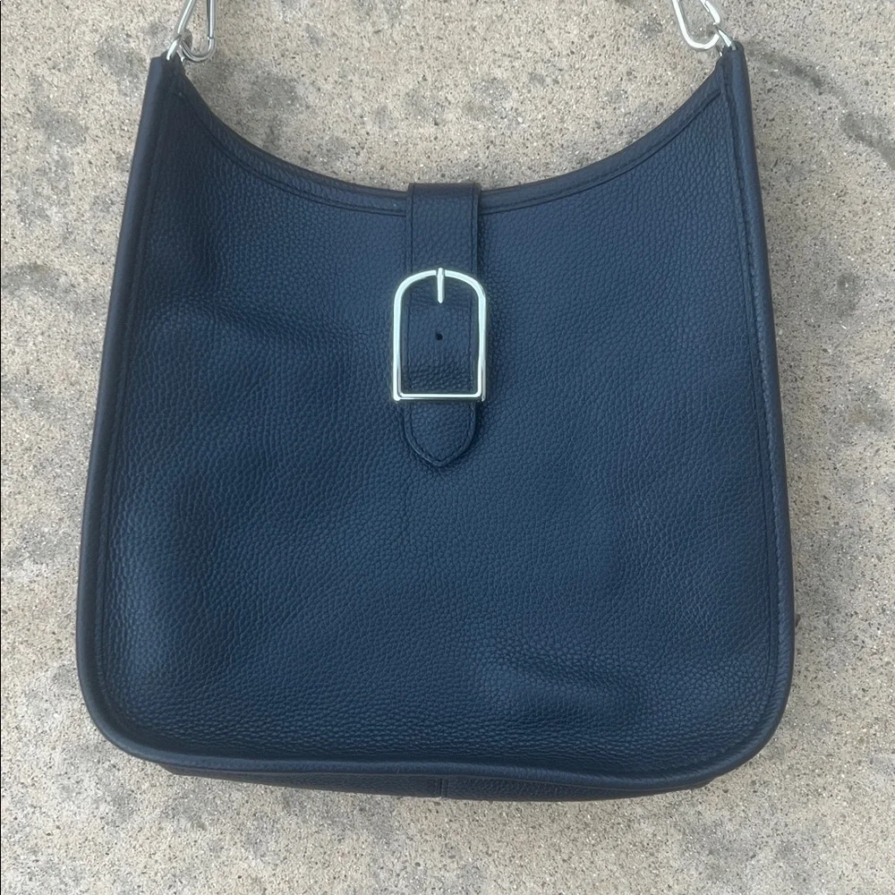 Talbots Navy Blue Leather Bucket Crossbody Purse